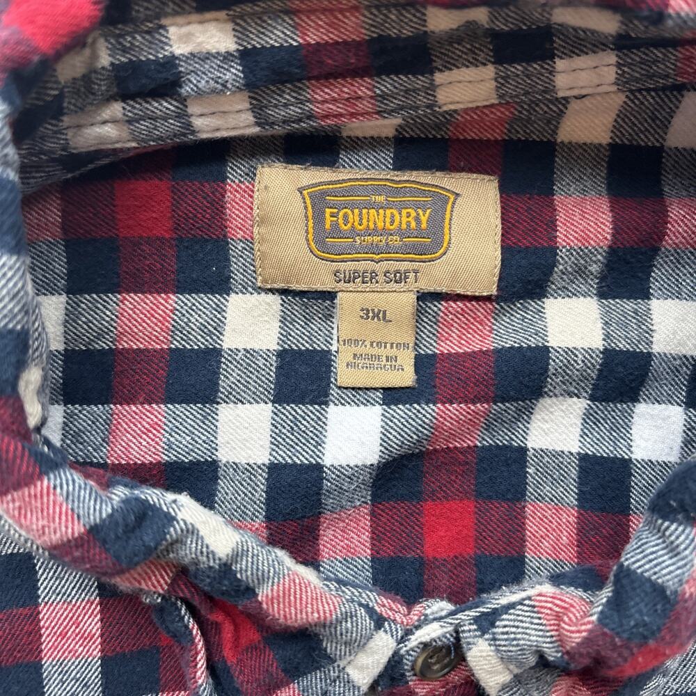 The Foundry Supply Co Men 3XL Long Sleeve Red Plaid Shirt Super Soft 100% Cotton - Picture 2 of 14